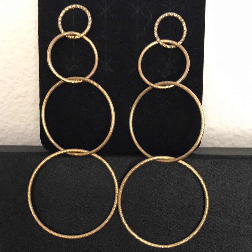 Vintage Gold Tone Dangle Hoops Pierced Earrings - Picture 2 of 5